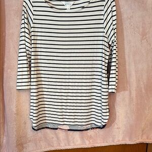 Women's Top, Front is Black and White Striped, Back is Floral, Size Medium